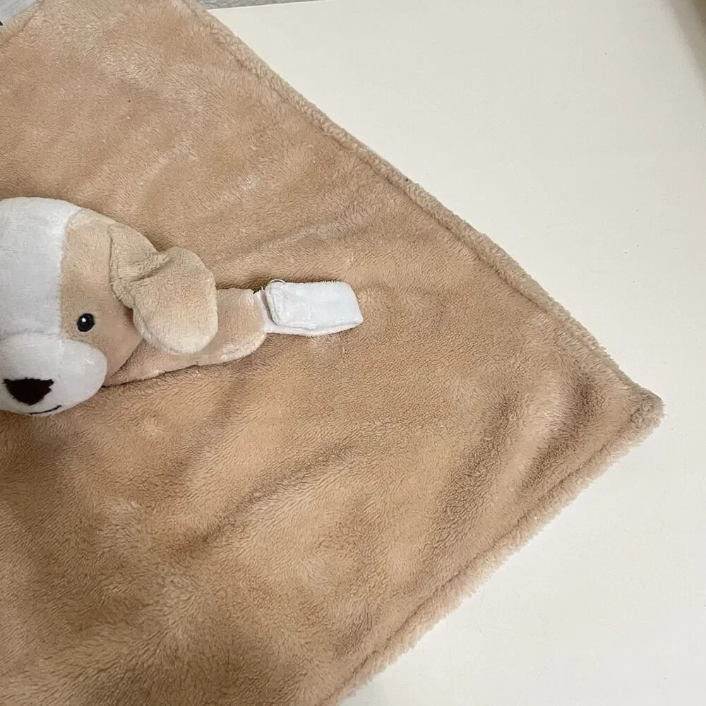 Carter's Tan Puppy Dog Security Blanket Lovey with Pacifier Holder Loop Lovie
